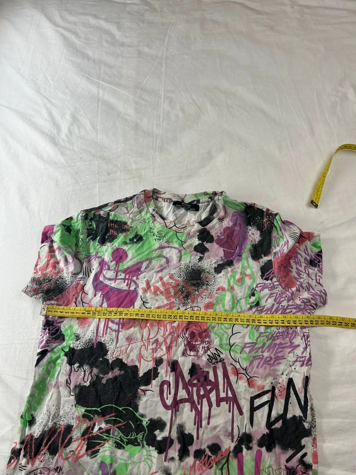 Wit paars groen vintage motief T-shirt Bershka – photo 7